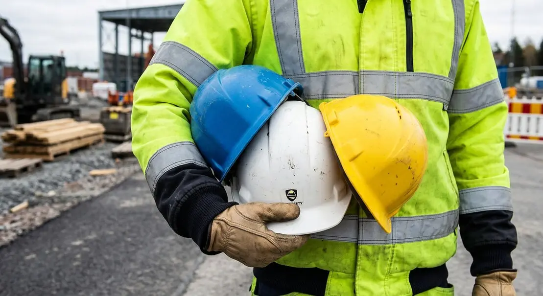 High-visibility safety gloves and protective gear on site