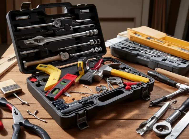 Close-up of hand tools and pliers on site